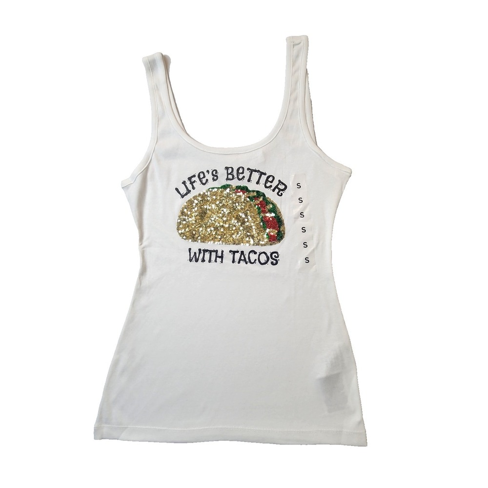 G by Guess Women Tank Top Chitra Taco Sequin Tank, White, Size S